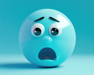 Fototapeta premium Stress Cartoon. 3D Emoticon Character in Cyan Blue Color Expressing Surprise
