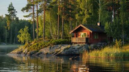 Obraz premium Summer Cabin in Finland: A Lakeside Retreat for Family Holidays