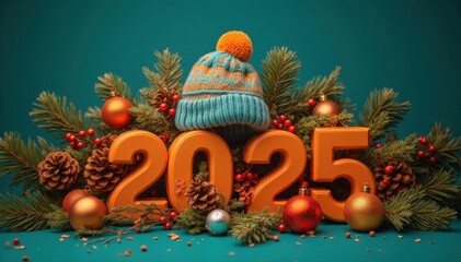 Close-up of 2025 new year celebration decor