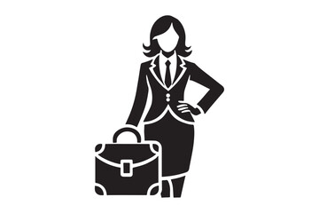 Elegant Silhouette of a Businesswoman Walking with Briefcase