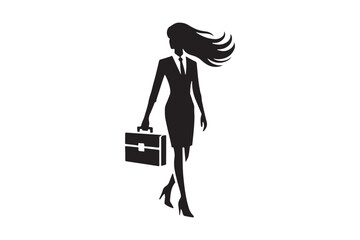 Silhouette Businesswoman with Briefcase Professional Vector Illustration