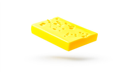 isolated Single Slice of Cheddar Cheese Floating on White Background, Dairy Product Display
