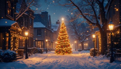 Winter night celebration on the street