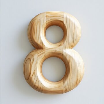 Stylized Wooden Number 8 on White Background with Minimalist Design