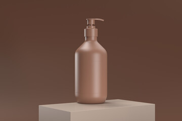 A bottle of lotion is sitting on a brown surface