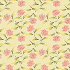 Flower garden wallpaper design vector prepared for textile printing. Seamless floral pattern with abstract hand drawn flower and leaf background elements in purple