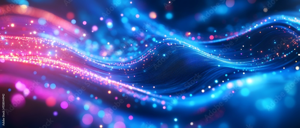 Poster abstract colorful waves of light in vibrant blue and pink shades creating a dreamy and ethereal back