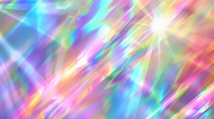 Obraz premium Holographic wallpaper with sun reflection, colorful bokeh highlights. Abstract crystal glare effect.