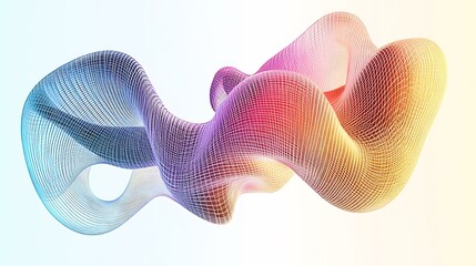 Curved abstract wireframe design with a gradient transitioning from warm to cool tones