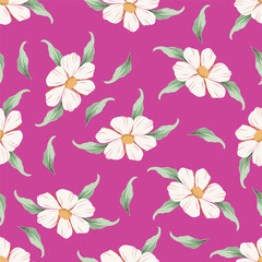 Flower garden wallpaper design vector prepared for textile printing. Seamless floral pattern with abstract hand drawn flower and leaf background elements in purple