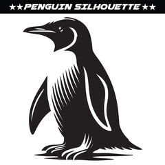 Penguin silhouette isolated on white background. Black and white silhouette