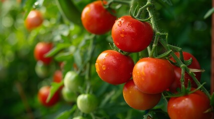 Fresh ripe tomatoes on the vine with natural light