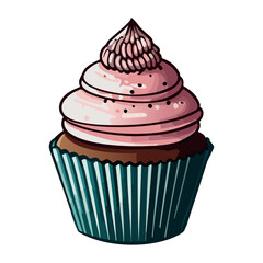 Vector Illustration of a Chocolate Cupcake with Pink Frosting and Sprinkles