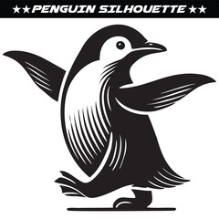 Penguin silhouette isolated on white background. Black and white silhouette