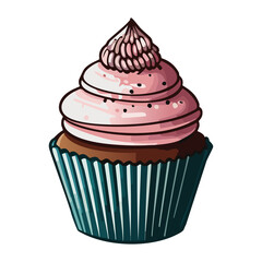 Vector Illustration of a Chocolate Cupcake with Pink Frosting and Sprinkles