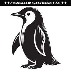 Penguin silhouette isolated on white background. Black and white silhouette