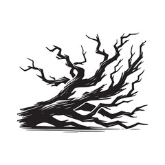 Driftwood bare tree Silhouette Vector Illustration, Solid White Background.
