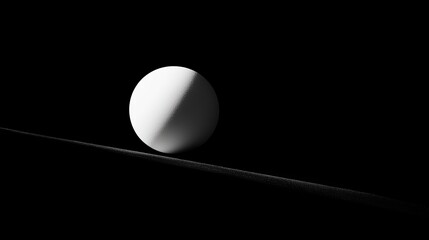 A sleek white ping pong ball floating mid-air on a pure black background, illuminated by a soft spotlight.