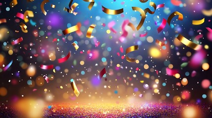 Bright party background with dynamic glitter effects, vibrant colors, and festive decorative highlights