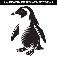 Penguin silhouette isolated on white background. Black and white silhouette
