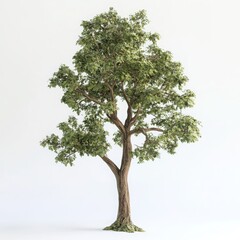 Obraz premium A tall oak tree with lush green leaves and a sturdy trunk on a white background 