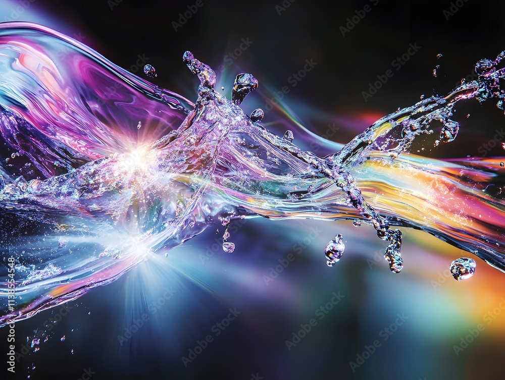 Poster Captivating Abstract Water Flow with Colorful Reflections and Dynamic Motion Creating a Stunning Visual Experience in a Creative Water Artwork