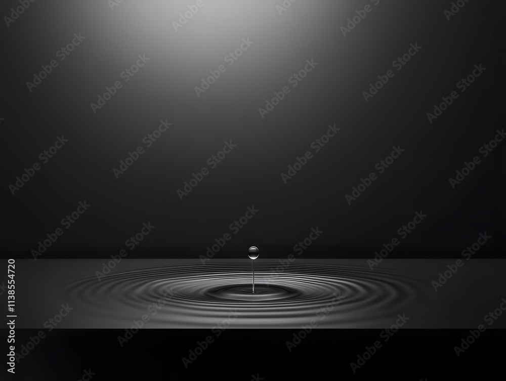 Poster Captivating Water Drop Splashing on a Still Surface, Creating Ripples Against a Minimalist Dark Background, Perfect for Abstract and Nature-Themed Projects