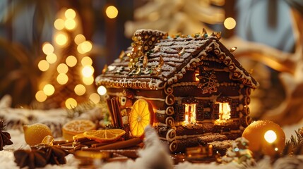 A gingerbread house decorated for Christmas