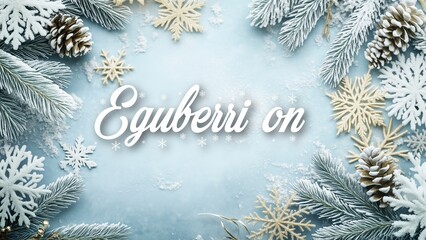 Elegant Christmas Background with Silver Elements and "Eguberri On" Festive Greeting in Basque