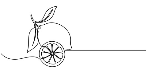 Continuous one line drawing. Lemon lime fruits, Vector illustration of lemon isolated on white background. Black and White for coloring. Organic vegetables and fruits cartoon concepts. Education. 