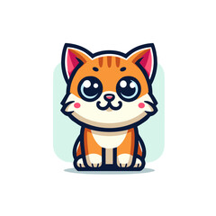 Cute cartoon illustration of an adorable orange kitten with big eyes