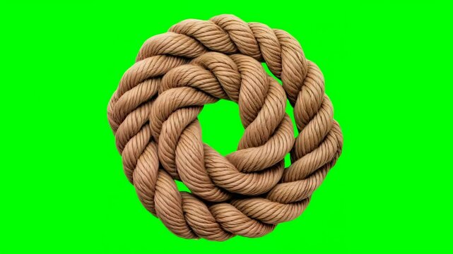 Rope circular design on bright green screen backdrop for creative projects visualization