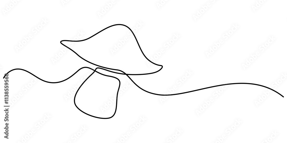 Aufkleber Mushroom continuous one line drawing of isolated outline vector icon, Mushroom in one continuous line drawing. Nature food in simple linear style. Edible autumn harvest in editable stroke. Doodle. 
