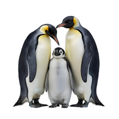 Obraz premium Emperor Penguin Family with Chick, Perfect for Conservation, Education, or Wildlife Images