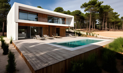 Fototapeta premium Modern Luxury Home with Infinity Pool Minimalist Architecture