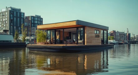 Obraz premium Charming Houseboat on Amsterdam Canal: Timeless Architecture in the Heart of a Dutch City