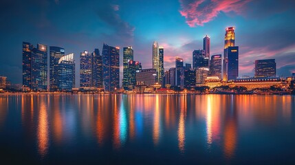 Fototapeta premium A dynamic skyline with fireworks lighting up the night. 