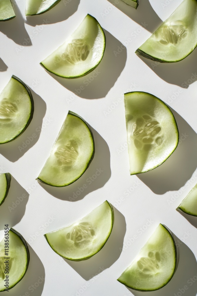 Sticker Fresh cucumber slices arranged on a light background for a healthy meal preparation