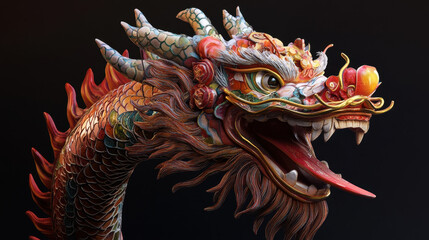 A Majestic Close-Up of an Ornate Chinese Dragon Statue