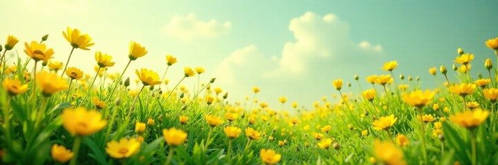 Fototapeta premium Gentle breeze rustling yellow blooms in the distance, floral, grass