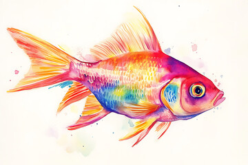 Fototapeta premium A vibrant watercolor illustration of a colorful fish with splashes of paint.
