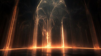 Intricate wireframe structure with glowing edges and subtle lens flare effects