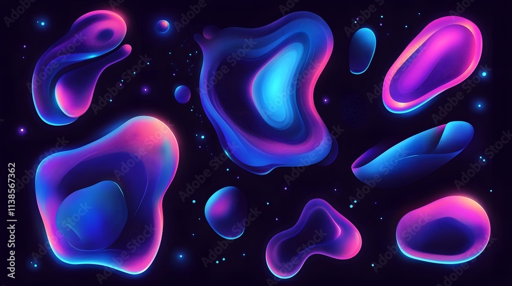 Aufkleber Abstract colorful blobs with ethereal glowing effects on a dark background for modern design, digital art, and creative projects