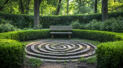 Serene Garden Labyrinth with High Hedges