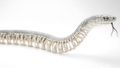 Naklejka premium Side view of a snakeas skeletal structure, focusing on vertebrae and muscle arrangement,