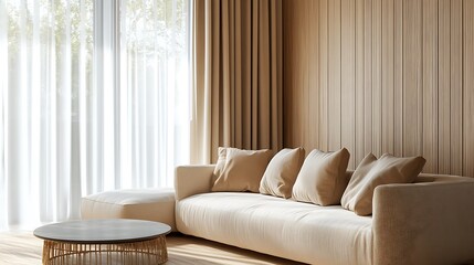 Fototapeta premium Beautiful Modern Living room Interior with furniture's ,mockup frame , posters, wall -3d Rendering