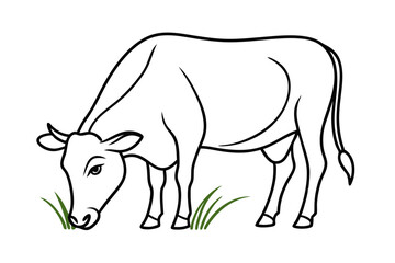 Obraz premium Cow Grazing on Grass Peaceful Farm Scene on White Background