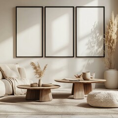 Cozy living room with neutral decor, natural light, and minimalist style elements
