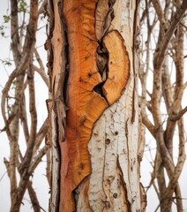 Naklejka premium Dried out Bael tree trunk on white background , gnarled, trunk, dry