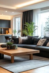 Fototapeta premium Beautiful Modern Living room Interior with furniture's ,mockup frame , posters, wall -3d Rendering